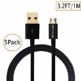 Hi-mobiler 5PCS Black High Speed 32ft1M USB20 A Male to Micro B Cable with Gold-Plated Connectors for Samsung LG HTC and Other Tablet Smartphone