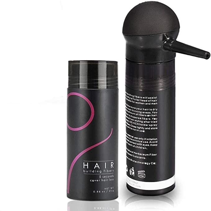 Hair Fibres, Hair Powder 5 Colors Professional Hair Loss Solution Concealer For Thinning Hair Hair Spray For Women And Men Best Hair Thickening Products With Pump Spray Applicator (Black)