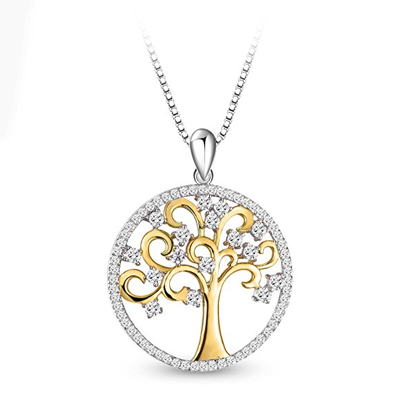 T400 Jewelers Sterling Silver "Tree of Life" Women Pendant Necklace, 18" 2" Family Gift