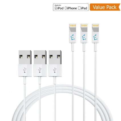 Lightning Cable, Enther Lightning Cable [3 Pack][3'/1 meter][MFI Certified] USB Charger/Data Sync Cord for iPhone 6/6s,6/6s Plus,5/5c/5s/5se,iPods,Tablets,Power Bank and Charging Station(Regular(1m))