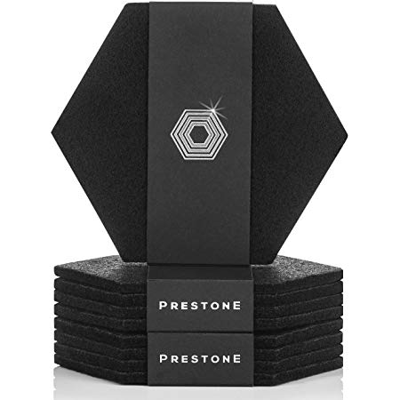 Coasters For Drinks Set of 9 | Absorbent Felt Coasters With Double Holder, Unique Phone Coaster | Premium Package, Perfect Housewarming Gift Idea | Protects Furniture (Hexagon, Black) Modern Design