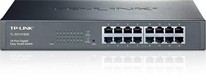 TP-Link TL-SG1016DE 16-Port Gigabit Easy Smart Switch with 16 10/100/1000 Mbps RJ45 Ports, MTU/Port/Tag-Based VLAN, QoS and IGMP