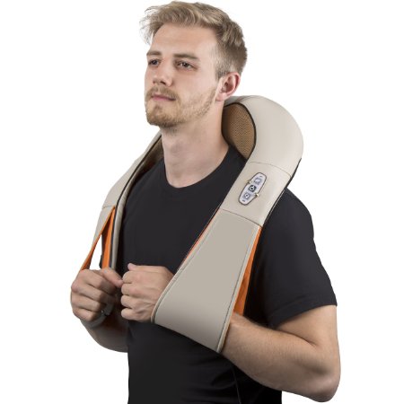 Shiatsu Kneading Neck Shoulder Body Massager with Heat   Durable Arm Straps - Offers Total Relief from Back Pains - Perfect for Home, Office, Cars (Free Car Adapter) - Supreme Quality & Portable