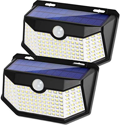 Solar Lights Outdoor 120 LED with Lights Reflector,Solar Motion Sensor Security Lights, IP65 Waterproof Solar Powered Wireless Wall Lights for Garden Patio Yard Deck Garage Fence Pool(2 Pack)