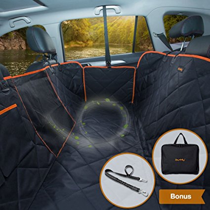 iBuddy Dog Car Seat Cover for Back Seat of Cars/Trucks/SUV, Waterproof Dog Hammock for Back Seat with Mesh Window,Side Flap and Dog Seat Belt Pet Seat Cover