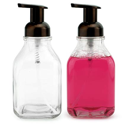 16-Ounce Square Glass Foaming Soap Dispensers (2-Pack, Clear Bottle w/Bronze Color Pump)