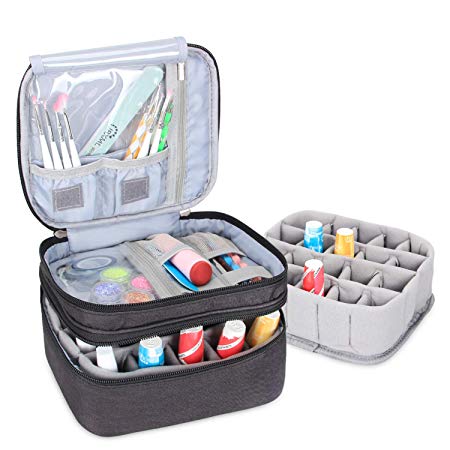 Luxja Nail Polish Carrying Case - Holds 20 Bottles (15ml - 0.5 fl.oz), Double-layer Bag for Nail Polish and Manicure Tools, Black