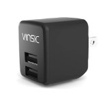 USB Charger Vinsic 24A USB Charger 12W Dual USB Wall Charger for iPhone 5 5s 5c iPad samsung galaxy and Android or USB Devices Black