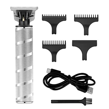 Surker Electric Pro Li Outliner Clippers Barber Accessories Grooming Waterproof Rechargeable Cordless Close Cutting T-Blade Trimmer Hair Clippers for Men 0mm Bald head Clipper（Silver）