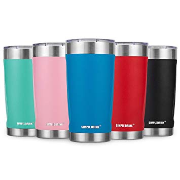 SIMPLE DRINK Insulated Tumbler 2.0 (Extra Lid   Gift Box) - 18/8 Stainless Steel Travel Mug Insulated Cup for Beer, Coffee, Tea - Great Gift for Women and Men (20oz)