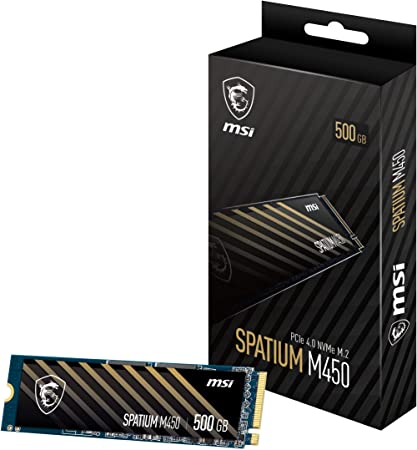 MSI SPATIUM M450 PCIe 4.0 NVMe M.2 500GB Internal Gaming SSD up to 3600MB/s 3D NAND Up to 600 TBW