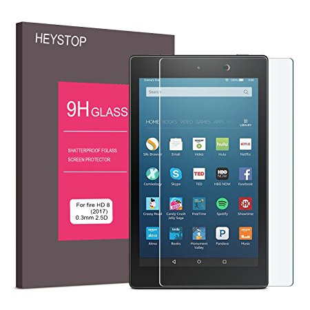 2017 Fire HD 8 Screen Protector (7th Generation 2017 Release) - HEYSTOP Tempered Glass Screen Protector for 2017 All-New Fire HD 8 Tablet [ 2.5D Round Edge, Anti-Fingerprint, Bubble Free ]