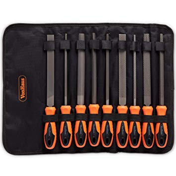 VonHaus 9Pc File & Rasp Set – Carpentry/Carving/Hobby/Crafts/Woodwork/Workshop/Garage – Soft Grip Handles – Carry Sleeve