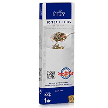Finum 60/4207000 Disposable Paper Tea Filter Bags for Loose Tea, Extra Long, 60 Count, White