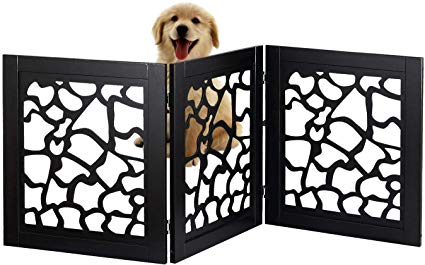 Bundaloo Pet Gate | Expandable & Folding Wood Fence for Dogs & Cats with Three Panels for Blocking Doors, Stairs, Steps | Freestanding Safety Enclosure for Home & Indoor