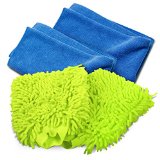 Wash Mitt and Microfiber Towel Set - 2 Car Wash Mitts and 2 Microfiber Towels