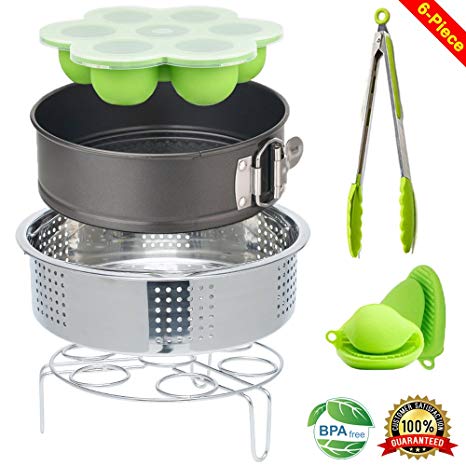 Instant Pot Accessories Set with Steamer Basket, Egg Steamer Rack, Non-stick Springform Pan, Silicone Egg Bites Mold, Steaming Stand, 1 Pair Silicone Mitts Fits 5,6,8 qt Pressure Cooker