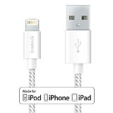 Apple MFi Certified Inateck 4ft 12m Nylon Braided Lightning to USB Cable Charging Cord with Heat-Resistant Connector for Apple iPhone 6s Plus iPhone 6s 6 5s iPad Pro iPad Air iPad Mini White