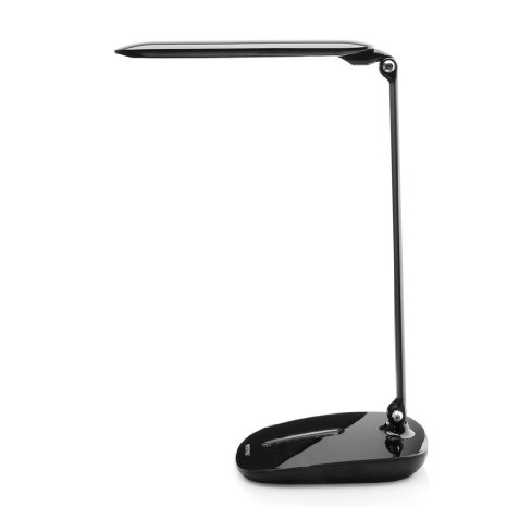 BESTEK 10W 7-Level Dimmer Aluminum Eye-Care Folding LED Desk Lamp, Fully Adjustable,rotatable Arm & Head, Touch-Controlled, Memory Function, Flicker-Free, No Ghosting & Anti-Glare, Rubberized Base, UL Power Adapter included (Black)