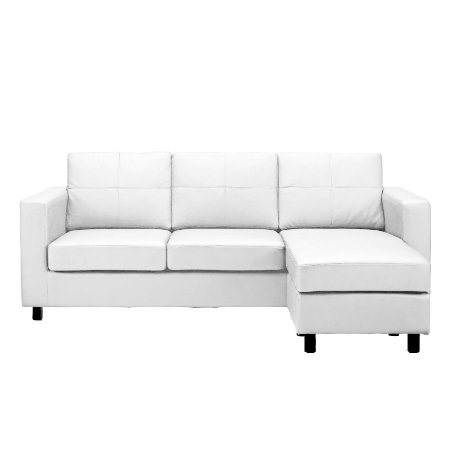 Modern Bonded Leather Sectional Sofa - Small Space Configurable Couch - Colors Black, White (White)