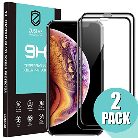 ZUSLAB Tempered Glass iPhone XR Screen Protector (2 Pack) Clear with Black Frame, Full Coverage and [ Case Friendly ], Anti-Scratch Protective Film for Apple iPhone XR (2018)
