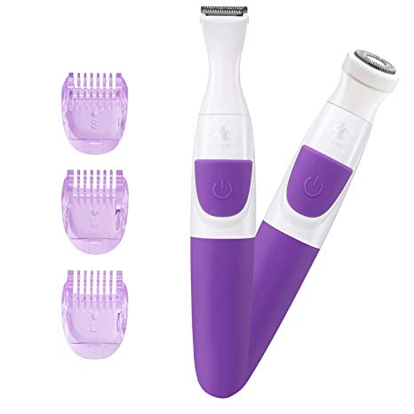 Bikini Trimmer for Women Electric Facial Hair Shaver 2 In 1 Ladies Hair Foil Shaver Razor Cordless Painless Hair Removal Groomer for Face/Underarm/Arms/Legs/Bikini Area - Wet & Dry Use