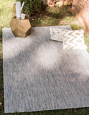 Unique Loom Outdoor Solid Collection Casual Transitional Indoor and Outdoor Flatweave Light Gray  Area Rug (7' 0 x 10' 0)