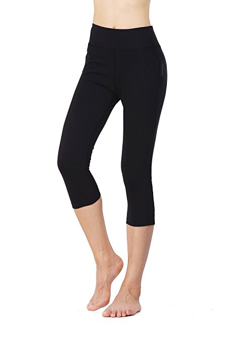 Compression Running Capris For Women Quick Dry 3/4 Length Non See-through Yoga Pants for Training, Gym Exercise,Black &Gray