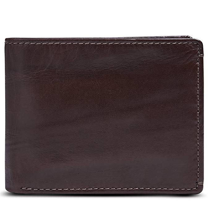 HOJ Co. Bifold Wallet For Men-Full Grain Quality Leather With Flip Out ID Window-Extra Capacity Functionality & Organization