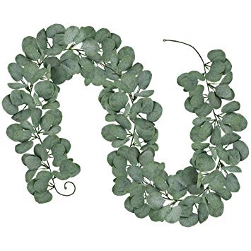 6' Long 5.9" Wide Artificial Silver Dollar Eucalyptus Leaves Garland 164 Pcs Leaves Christmas Holiday Season Greenery Garlands Fake Hanging Eucalyptus Leaf Garland in Grey Green for Centerpieces