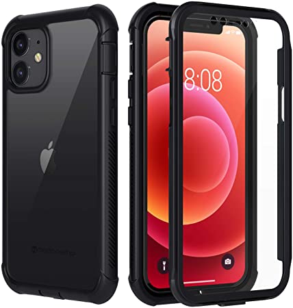 Seacosmo iPhone 12 Case/12 Pro Case, [Built-in Screen Protector] Full Body Clear Bumper iPhone 12 Pro Phone Case Rugged Shockproof Protective Case Cover for iPhone 12/12 Pro 6.1-Inch (2020), Black