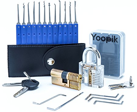 Yoopik Advanced 17 Piece Lock Pick Set with 2 Practice and Training Locks for Lockpicking, Lock Picks Carrying Case and an eBook How-To Guide