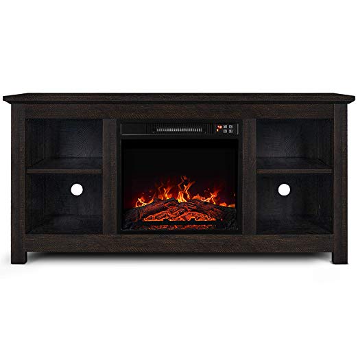 Belleze 50" Traditional TV Console Stand with Electric Fireplace Heater for TV's Up to 55" - with Remote Control, Espresso