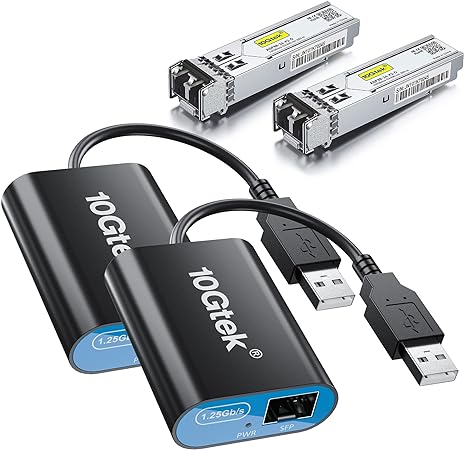 A Pair of USB3.0 to SFP 1000Mbps Gigabit Ethernet Adapter, with a SFP Module, MMF, 850-nm, 550-m