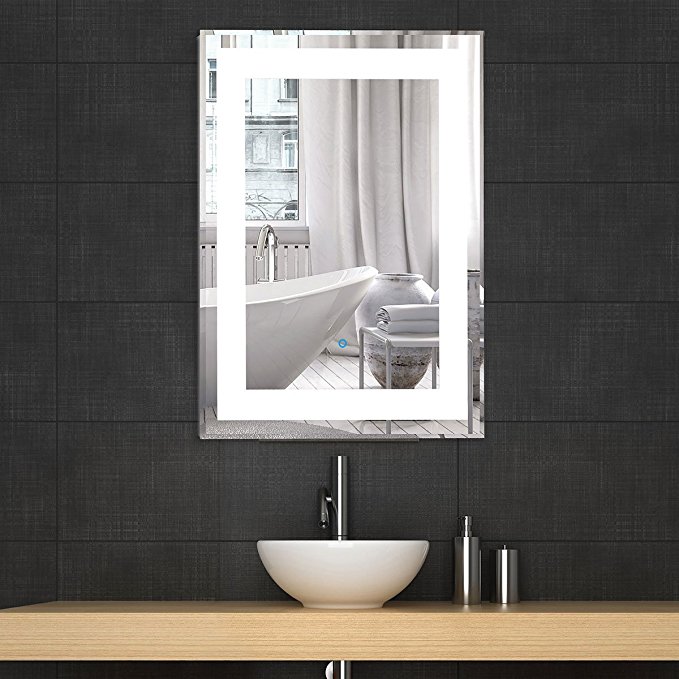 Decoraport 28" 36" Vertical Rectangle LED Bathroom Mirror Illuminated Lighted Vanity Wall Mounted Mirror with Touch Button (A-CK168-I)