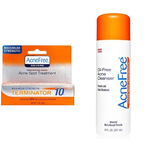 AcneFree Terminator 10 Acne Spot Treatment (10% Benzoyl Peroxide) and Oil-Free Acne Cleanser (2.5% Benzoyl Peroxide Acne Face Wash)