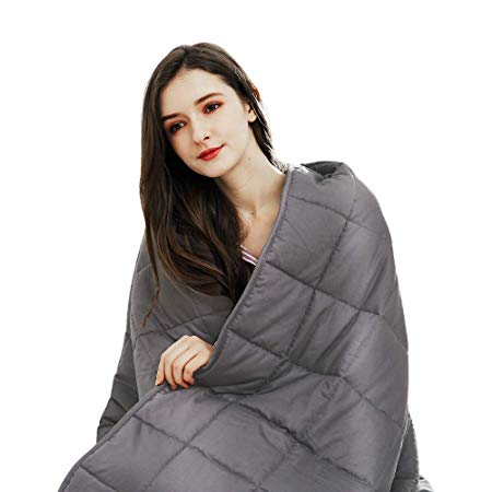 Cozynight Weighted Blanket 15Lbs(48''x72'',Light Grey,Twin Size), Heavy Blanket with Weighted Glass Beads Release Stress and Give You a Deep Sleep in The Night