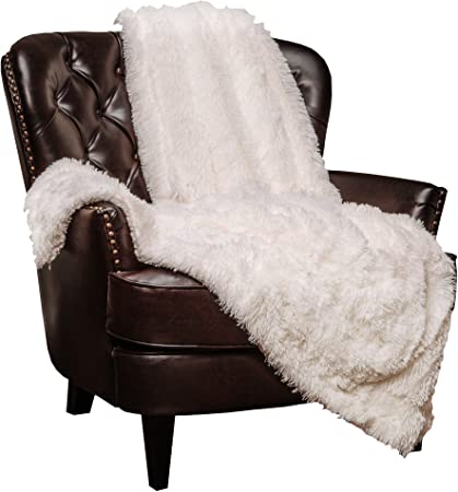 Chanasya Super Soft Shaggy Longfur Throw Blanket | Snuggly Fuzzy Faux Fur Lightweight Warm Elegant Cozy Plush Sherpa Fleece Microfiber Blanket | for Couch Bed Chair Photo Props - 50"x 65" - White