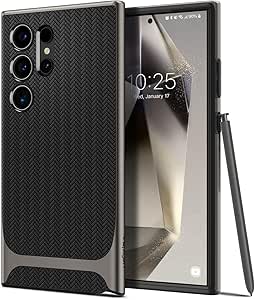 SPIGEN Neo Hybrid Case Designed for Samsung Galaxy S24 Ultra Case Herringbone Pattern Dual Layered Bumper Cover - Gunmetal