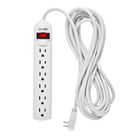 Digital Energy 6-Outlet Surge Protector Power Strip with 25 Foot Long Extension Cord, White, Flat Plug