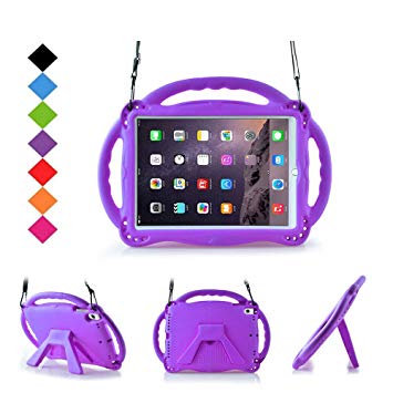 BMOUO Kids Case for New iPad 9.7 inch 2017/2018 - Shoulder Strap Shockproof Protective Handle Kickstand Case Cover for iPad 9.7 inch 2017 & 2018 / iPad Air/iPad Air 2 - Purple