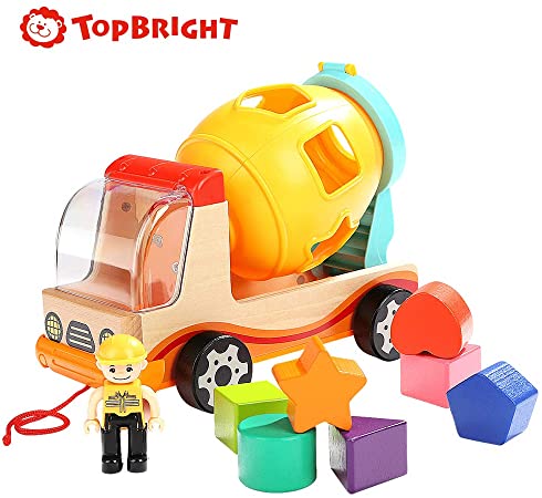 TOP BRIGHT Toddlers Wooden Shape Sorter Toys for 2 3 Year Old Boys Girls Gifts - Preschool Learning Sort and Match Toys Dump Truck