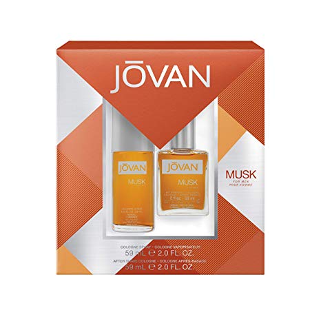 Jovan Musk for Men 2-Piece Gift Set with 2-Ounce Cologne Spray and 2-Ounce Aftershave Cologne, Total Retail Value $20.00