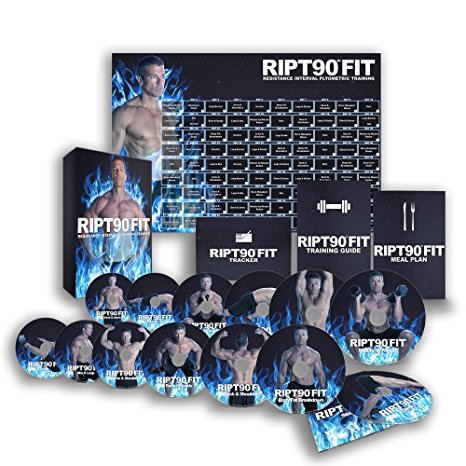 RIPT90 FIT: 90 Day DVD Workout Program with 12 1 Exercise Videos = Training Calendar, Fitness Tracker & Training Guide and Nutrition Plan