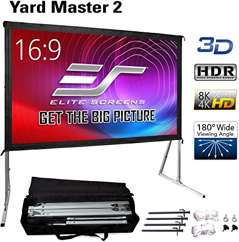 Elite Screens Yard Master 2, 58 inch Outdoor Projector Screen with Stand 16: 9, 8K 4K Ultra HD 3D Fast Folding Portable Movie Theater Cinema 58" Indoor Foldable Easy Snap Projection Screen, OMS58H2.