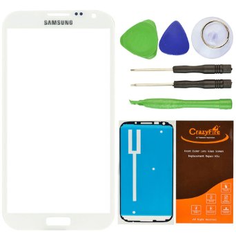 CrazyFire White New Front Outer Glass Lens Screen Replacement For Samsung Galaxy Note II Note2 N7100 I317 L900 T889 I605 R950Adhesive TapeTools Kit