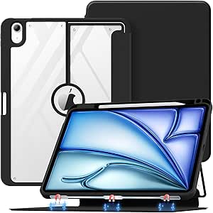 MoKo for iPad Air 6th Generation 11 Inch M2 Case 2024, iPad Air 5th/4th Gen Case 2022/2020 with Pencil Holder, [Magnetic Multi Angle Stand, Clear Back Cover], iPad Air 11" Case, Black