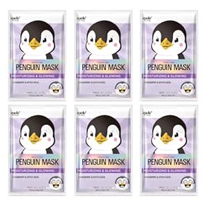 Epielle Character Sheet Masks | Animal Spa Mask | Puppy, Tiger, Rabbit, Penguin, Pig, Fox | Korean Beauty Mask -For All Skin Types| Birthday Party Gift for her kids, Spa Day Party, Girls Night, Spa Night, Beauty Gift | Skincare Gifts | Skincare Party Favors, Stocking Stuffers (Penguin 6 pack)