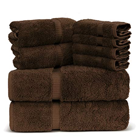 Luxury Spa and Hotel Quality Premium Turkish 8 Pieces Towel Set (2 x Bath Towels, 2 x Hand Towels, 4 x Wash Cloths, Brown)