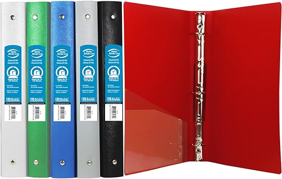 BAZIC 1" Matte Color Poly 3-Ring Binder w/ Pocket for School, Home, or Office (Case of 48)